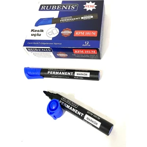 Rubenıs Permanent Koli Kalemi Kesik Uçlu Mavi 12 'li ( 1 Paket )
