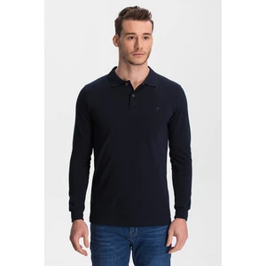 Erkek %100 Pamuk Lacivert Uzun Kollu Polo Yaka Tişört