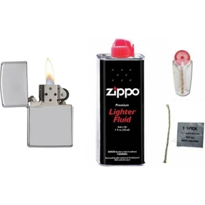Herkesetoptantic 4’lü Set Zippo Çakmak Benzinli (Gümüş) + Benzin + Taş + Fitil