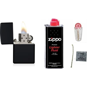Herkesetoptantic 4’lü Set Zippo Çakmak Benzinli (Siyah) + Benzin + Taş + Fitil