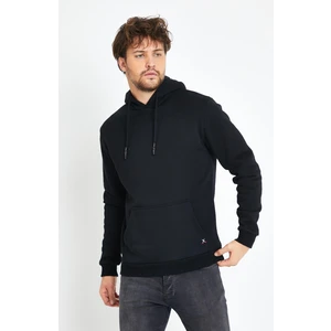 Polo State Erkek Kapüşonlu Kanguru Cep 3 Iplik Sweatshirt Siyah