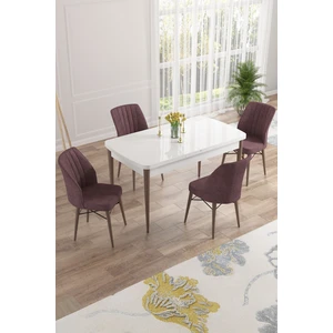Concept Nef Serisi 70 x 114 Cm, Açılabilir Mdf Mutfak Masa Takımı, Beyaz Masa Ceviz Ayak, 4 Sandalye