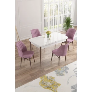 Concept Nef Serisi 70 x 114 Cm, Açılabilir Mdf Mutfak Masa Takımı, Beyaz Masa Ceviz Ayak, 4 Sandalye