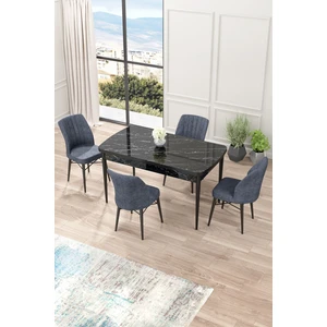Concept Nef Serisi 70 x 114 Cm, Açılabilir Mdf Mutfak Masa Takımı, Siyah Mermer Desen Masa ve 4 Sandalye