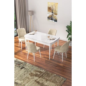 Concept Nef Serisi 70 x 114 Cm, Açılabilir Mdf Mutfak Masa Takımı, Beyaz Masa ve 4 Sandalye