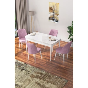 Concept Nef Serisi 70 x 114 Cm, Açılabilir Mdf Mutfak Masa Takımı, Beyaz Masa ve 4 Sandalye