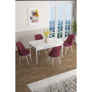 Concept Han Serisi 70 x 114 Cm, Açılabilir Mdf Mutfak Masa Takımı, Beyaz Mermer Desen Masa ve 4 Sandalye