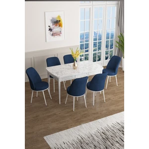 Concept Han Serisi 70 x 114 Cm, Açılabilir Mdf Mutfak Masa Takımı, Beyaz Mermer Desen Masa ve 6 Sandalye