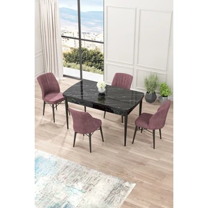 Concept Nef Serisi 70 x 114 Cm, Açılabilir Mdf Mutfak Masa Takımı, Siyah Mermer Desen Masa ve 4 Sandalye