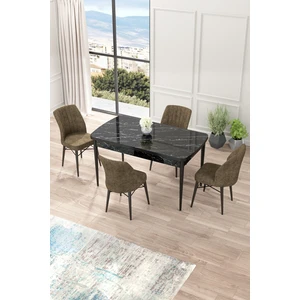 Concept Nef Serisi 70 x 114 Cm, Açılabilir Mdf Mutfak Masa Takımı, Siyah Mermer Desen Masa ve 4 Sandalye