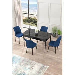 Concept Nef Serisi 70 x 114 Cm, Açılabilir Mdf Mutfak Masa Takımı, Siyah Mermer Desen Masa ve 4 Sandalye
