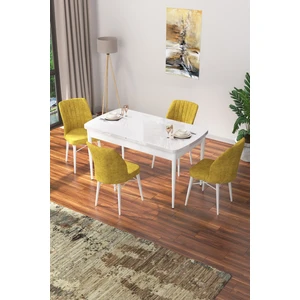 Concept Nef Serisi 70 x 114 Cm, Açılabilir Mdf Mutfak Masa Takımı, Beyaz Masa ve 4 Sandalye