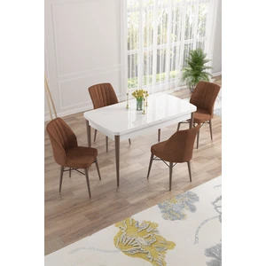 Concept Nef Serisi 70 x 114 Cm, Açılabilir Mdf Mutfak Masa Takımı, Beyaz Masa Ceviz Ayak, 4 Sandalye