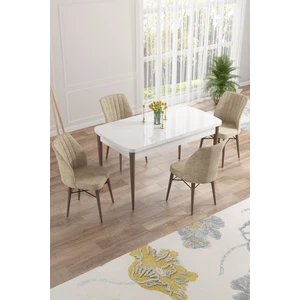Concept Nef Serisi 70 x 114 Cm, Açılabilir Mdf Mutfak Masa Takımı, Beyaz Masa Ceviz Ayak, 4 Sandalye