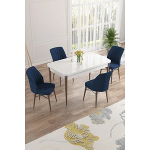 Concept Nef Serisi 70 x 114 Cm, Açılabilir Mdf Mutfak Masa Takımı, Beyaz Masa Ceviz Ayak, 4 Sandalye