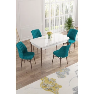 Concept Nef Serisi 70 x 114 Cm, Açılabilir Mdf Mutfak Masa Takımı, Beyaz Masa Ceviz Ayak, 4 Sandalye