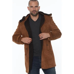 PLT8399 Dewberry Süet Görünümlü Erkek Palto-Açık Camel