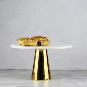 Mermer 28 cm Altın Konik Ayak Beyaz Sunumluk