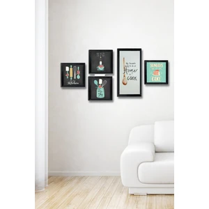 Nt Handmade 5 Parça Ahşap Tablo Seti  Mutfak Için Yeşil Mdf Duvar Dekoru 50 x 30 cm