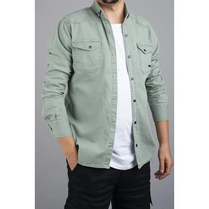 Slim Fit Erkek Kot Gömlek Su Yeşili