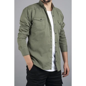 Slim Fit Erkek Kot Gömlek Yeşil