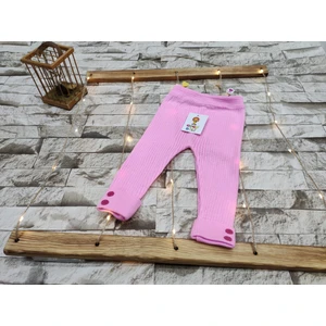 Gogo Bici Kız Çocuk Düğme Detaylı Fitilli Triko Tayt Pembe Renk Esnek Lastik Özellikli