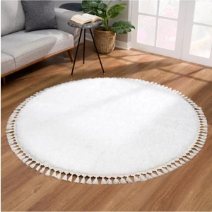 Valery Home Yuvarlak Comfort Puffy Ponpon Saçaklı Peluş Halı Beyaz