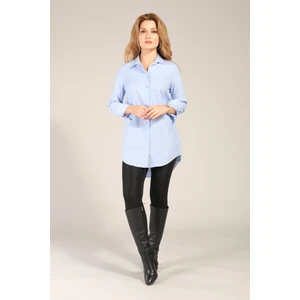 Giyim Dünyası Kadın Mavi Uzun Kollu Tunik Gömlek – %60 Pamuk %40 Polyester, İlkbahar-Yaz Rahat Günlük Giyim