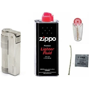 4’lü Set Muhtar Çakmağı Benzinli (Gümüş) + Benzin + Taş + Fitil