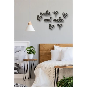 Nt Handmade Siyah Ahşap Wake Up And Make Up Duvar Dekoru Salon Oturma Yatak Odası Için 45 x 70 cm Tablo Seti