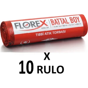 Tıbbi Atık Baskılı Battal Boy ( 72x95 cm ) Çöp Poşeti 10 Rulo 10*10=100