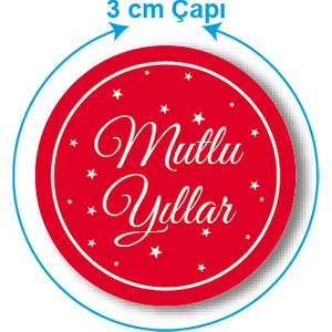 Kutu Ambalaj Mutlu Yıllar Sticker Etiket 3 x 3 cm 96LI