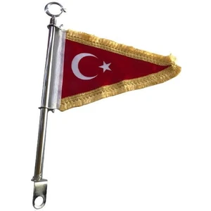 Gms Motosiklet Üçgen Bayrak Gold Işlemeli Direkli (Makam Bayrağı)