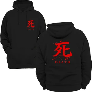 Death Yazılı Çift Baskılı 3 Ipl. Şardonlu Kalın (600 Gr.) Içi Polar, Kapüşonlu Sweatshirt Hoodie
