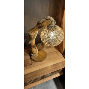 Beyond Decoration Doğal Ağaç Ahşap Halatlı Abajur Hasır Toplu