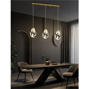 A+ Luxury Modern Kristalize Cam Sarkıt Üçlü Sıralı LED Avize Gold Sarı BURENZE2022-14