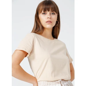 Bisiklet Yaka Düz Bej Kadın T-Shirt TENGIZ