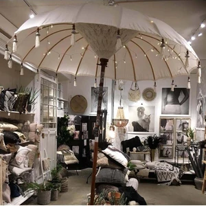 Ahşap Ayaklı Dekoratif Bali Şemsiyesi 200 Cm- Beyaz