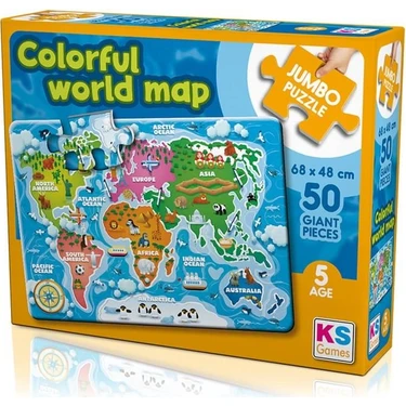 KS Games Colorful World Map 50 Parça Jumbo Boy