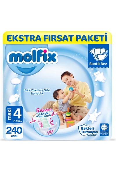 Molfix Bebek Bezi 4 Beden Maxi Ekstra Fırsat Paketi 240'LI