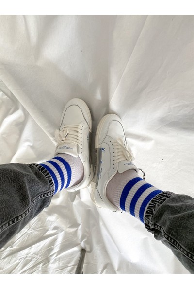 Bybasicman Beyaz Mavi Çizgili Uzun Çorap