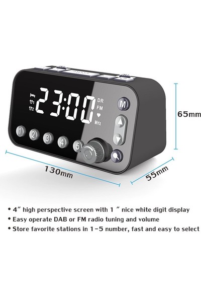 3C Store Dab/fm Dijital Çalar Saat LED Masaüstü Saatli Radyo Çıft USB Şarj Bağlantı Noktası Otomatik Uyku Arkadan Aydınlatma Ayarlanabilir Alarm Sesi (Yurt Dışından)
