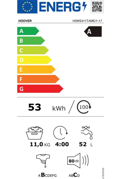 Hoover H3WS 411TAME/1-17 11 kg NFC Bağlantılı 1400 Devir Çamaşır Makinesi