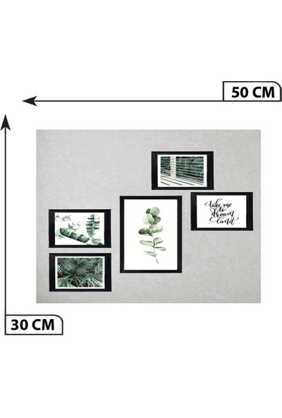 Nt Handmade 5 Parça Ahşap Tablo Seti Yeşil Yaprakalr Salon Otuma Odası Yatak Odası Için Mdf Duvar Dekoru 50 x 30 cm