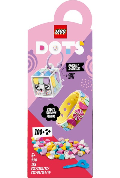 LEGO® Dots Şeker Kedicik Bileklik ve Çanta Süsü 41944 - 6 Yaş ve Üzeri Yaratıcı Çocuklar İçin Oyuncak Yapım Seti (188 Parça)