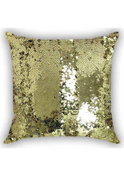 Pullu Payetli Kırlent Kılıfı - (Gold - Gold)