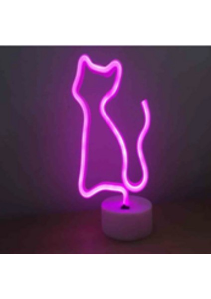 Neon Işıklı Kedi Lamba Usb+Pil