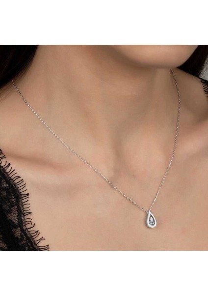 Swarovski Taşlı Damla Taş 925 Ayar Gümüş Kolye