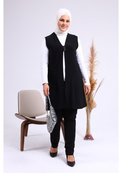 Kadın Büyük Beden Üç Düğmeli Likralı Yelek fırsatları