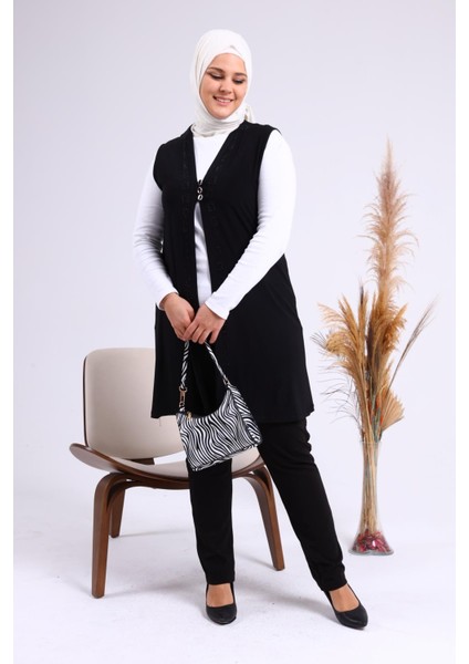 Kadın Büyük Beden Üç Düğmeli Likralı Yelek indirimleri